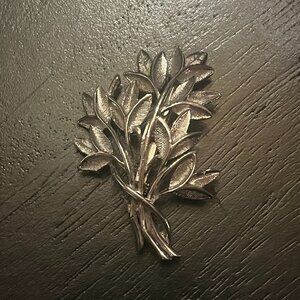 Vintage Silver Tone Leaf Branch Brooch